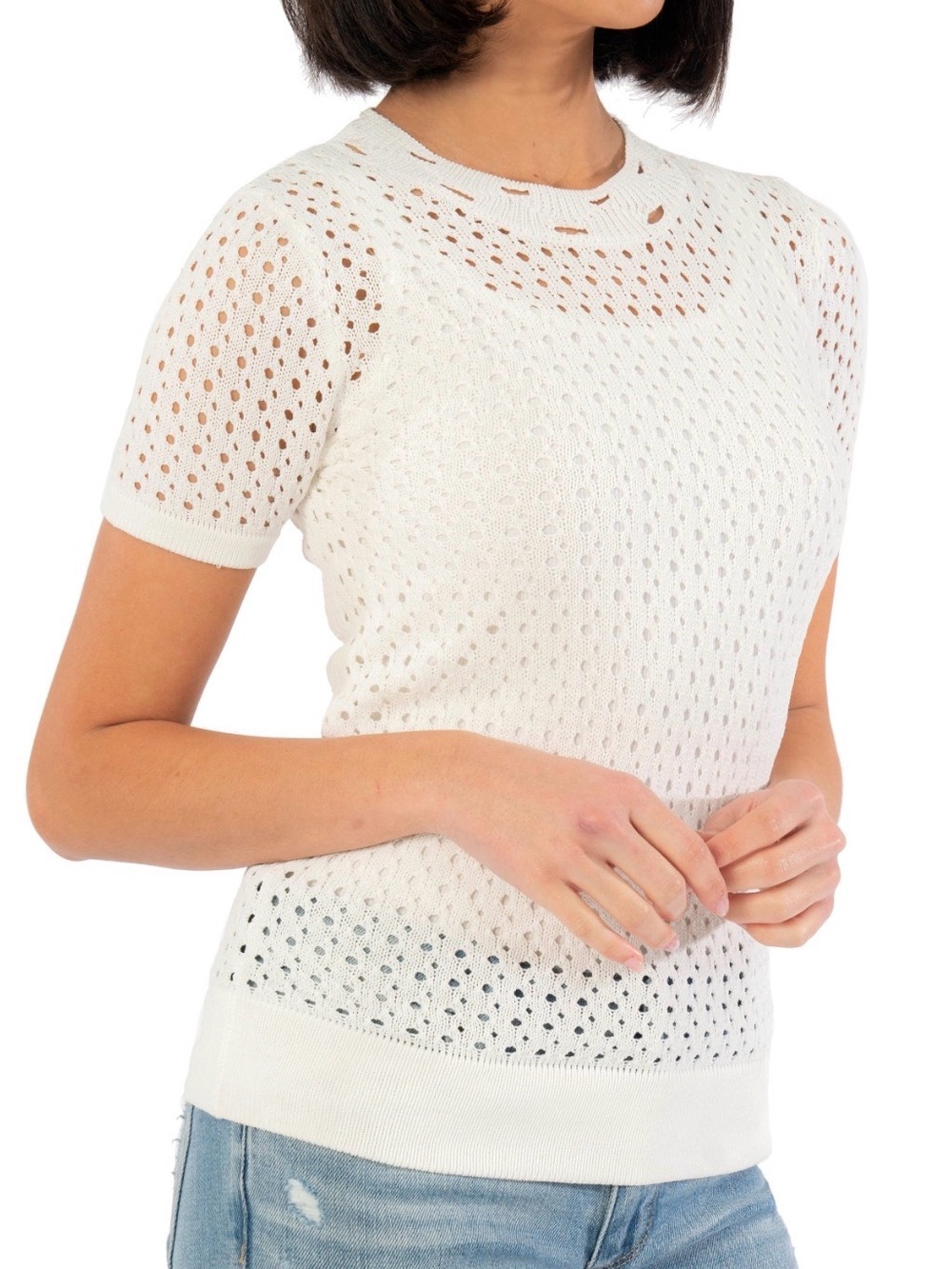 KUT from the Kloth Everly Short-Sleeve Open-Stitch Sweater